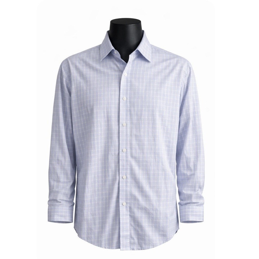 Perry Ellis Mens XL Button Front Shirt Blue White Grid Plaid Cotton #853*8